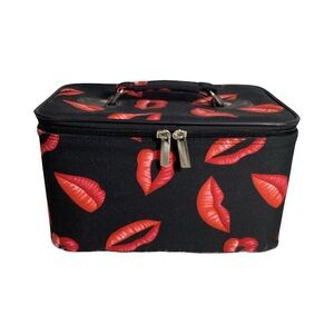 SOLD……..Black with Red Lips Printed Makeup Cosmetic Train Case Travel Organizer